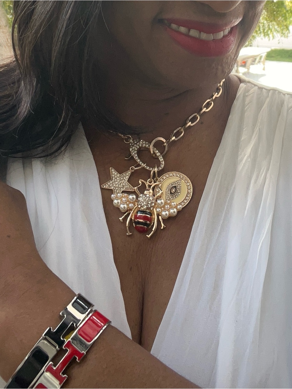 Gold-Tone Bee and Star Charm Necklace - Gold